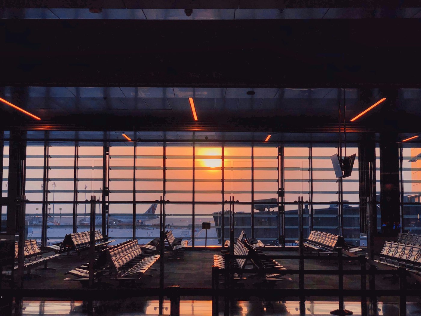 Airport terminal at dusk